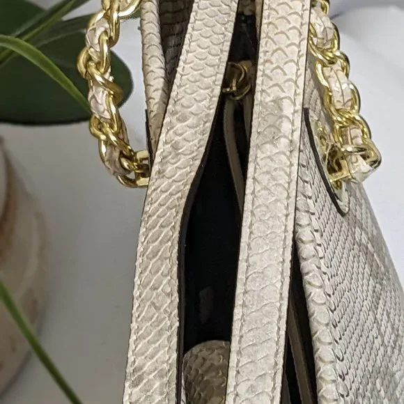 Anne Klein Shoulder Bag Purse, Off White, Snake Skin Look Gold Accents - Picture 13 of 13